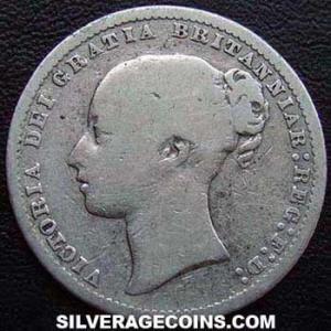 1875 Victoria British Silver "Young Head" Shilling (Obverse)