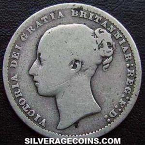 1876 Victoria British Silver "Young Head" Shilling (Obverse)