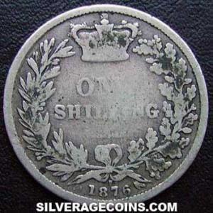 1876 Victoria British Silver "Young Head" Shilling (Reverse)