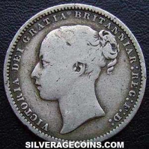 1877 Victoria British Silver "Young Head" Shilling (Obverse)
