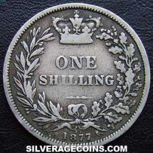 1877 Victoria British Silver "Young Head" Shilling (Reverse)