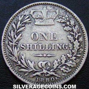 Chelín "Young Head" de Plata Británico de Victoria 1880 (Reverso)