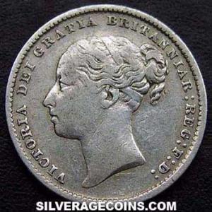 1886 Victoria British Silver "Young Head" Shilling (Obverse)