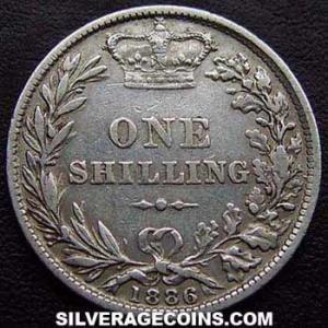 1886 Victoria British Silver "Young Head" Shilling (Reverse)
