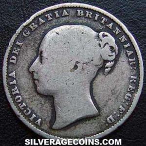 1859 Victoria British Silver "Young Head" Shilling (Obverse)