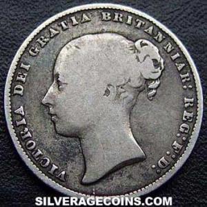 Chelín "Young Head" de Plata Británico de Victoria 1865 (Anverso)