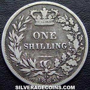 Chelín "Young Head" de Plata Británico de Victoria 1865 (Reverso)