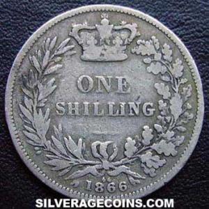 Chelín "Young Head" de Plata Británico de Victoria 1866 (Reverso)