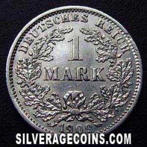 1909 D Wilhelm II German Silver Mark (Reverse)