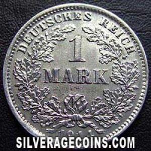 1914 D Wilhelm II German Silver Mark (Reverse)