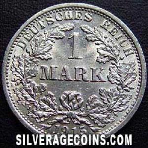 1915 F Wilhelm II German Silver Mark (Reverse)