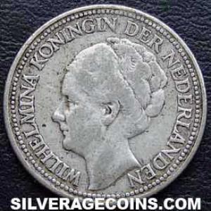 1926 Wilhelmina I Dutch Silver 25 Cents (Obverse)