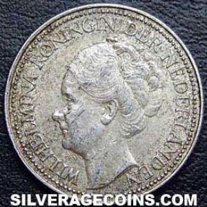 1928 Wilhelmina I Dutch Silver 25 Cents (Obverse)