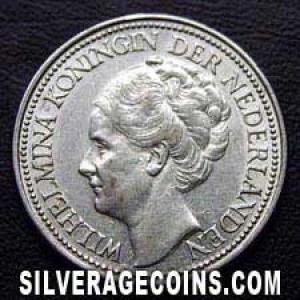 1939 Wilhelmina I Dutch Silver 25 Cents (Obverse)