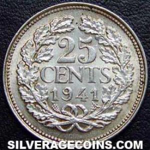 25 Céntimos de Plata Neerlandeses de Guillermina I 1941 (Reverso)