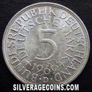 1969 D German Federal Republic Silver 5 Marks (Reverse)