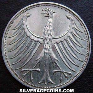 1951 F German Federal Republic Silver 5 Marks (Obverse)