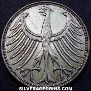 5 Marcos de Plata de la República Federal Alemana 1951 G (Anverso)