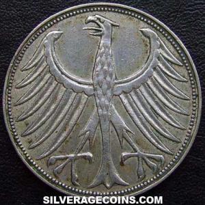 5 Marcos de Plata de la República Federal Alemana 1951 J (Anverso)