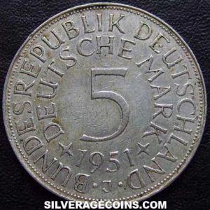 5 Marcos de Plata de la República Federal Alemana 1951 J (Reverso)