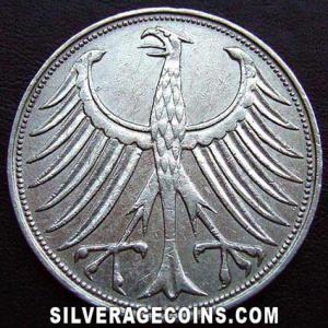 1957 J German Federal Republic Silver 5 Marks (Obverse)
