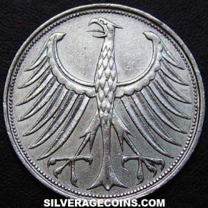 1965 F German Federal Republic Silver 5 Marks (Obverse)