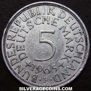 1965 F German Federal Republic Silver 5 Marks (Reverse)