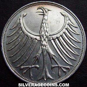 1968 D German Federal Republic Silver 5 Marks (Obverse)