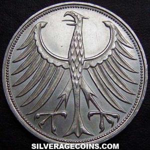 1968 F German Federal Republic Silver 5 Marks (Obverse)