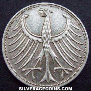 5 Marcos de Plata de la República Federal Alemana 1969 F (Anverso)