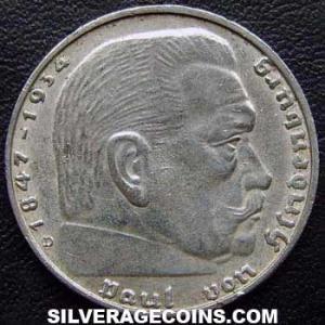 1939 D German Third Reich Silver 2 Reichsmarks (Obverse)