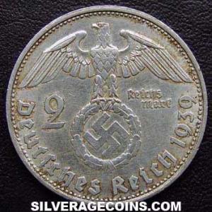 1939 D German Third Reich Silver 2 Reichsmarks (Reverse)
