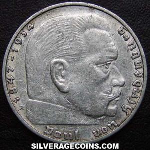 1937 E German Third Reich Silver 2 Reichsmarks (Obverse)