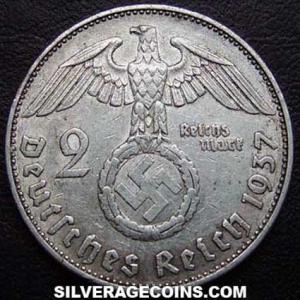 1937 E German Third Reich Silver 2 Reichsmarks (Reverse)