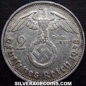 1938 G German Third Reich Silver 2 Reichsmarks (Reverse)
