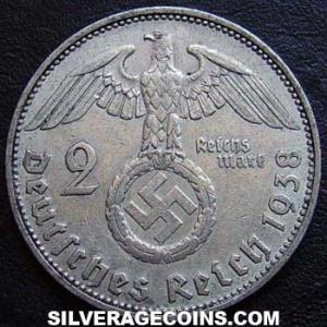 1938 J German Third Reich Silver 2 Reichsmarks (Reverse)