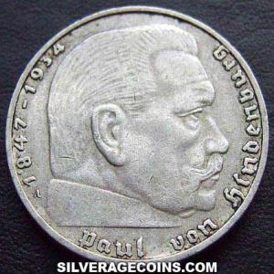 2 Reichsmarks de Plata del Tercer Reich Alemán 1937 A (Anverso)