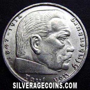 1938 B German Third Reich Silver 2 Reichsmarks (Obverse)