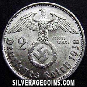 1938 B German Third Reich Silver 2 Reichsmarks (Reverse)