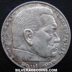 1937 F German Third Reich Silver 2 Reichsmarks (Obverse)