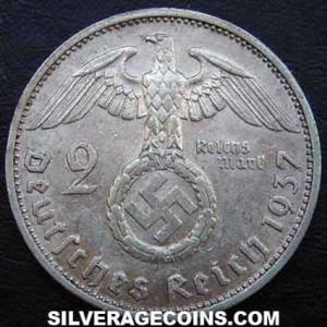1937 F German Third Reich Silver 2 Reichsmarks (Reverse)