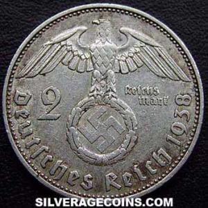 1938 F German Third Reich Silver 2 Reichsmarks (Reverse)
