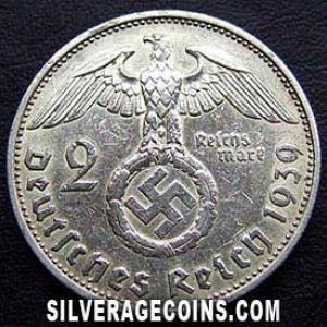 1939 F German Third Reich Silver 2 Reichsmarks (Reverse)