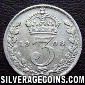 1908 Edward VII British Silver Threepence (Reverse)