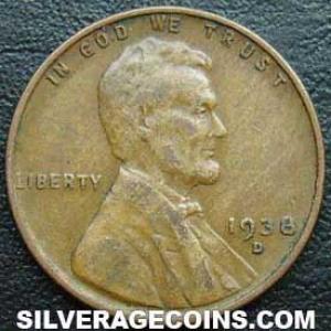 1938 D United States "Lincoln Wheat Penny" Bronze Cent (Obverse)