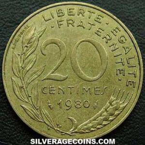 1980 French 20 New Centimes (Reverse)