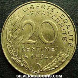 1994 (fish) French 20 New Centimes (Reverse)