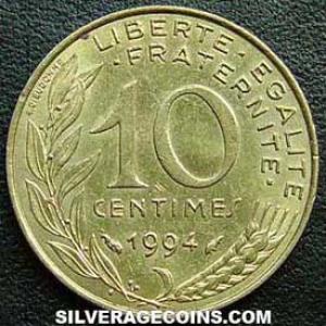 1994 (fish) French 10 New Centimes (Reverse)