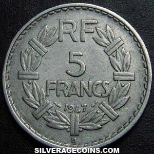 1947 open 9 French Aluminium 5 Francs (Reverse)