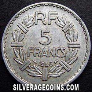1946 open 9 French Aluminium 5 Francs (Reverse)